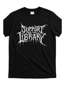 Men'S Vintage Gothic Library Support T-Shirt - Soft Breathable Cotton Crewneck Tee, Lightweight Everyday Shirt for Book Lovers, Libraries, Concerts & Goth Subculture - Machine Washable Graphic Top, Festival Clothing, Bold Print Design, Durable Constructio