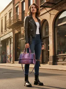 High-End Flap Rivet Clip Bag, Colorful Crocodile Pattern Handbag, Stylish and Durable, Perfect for Daily Use, Fashion Accessory