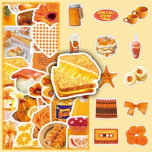 50 Sheets Orange-Themed Creative Stickers - Playful Cartoon Decals for DIY Phone Cases & Motorcycle Helmets