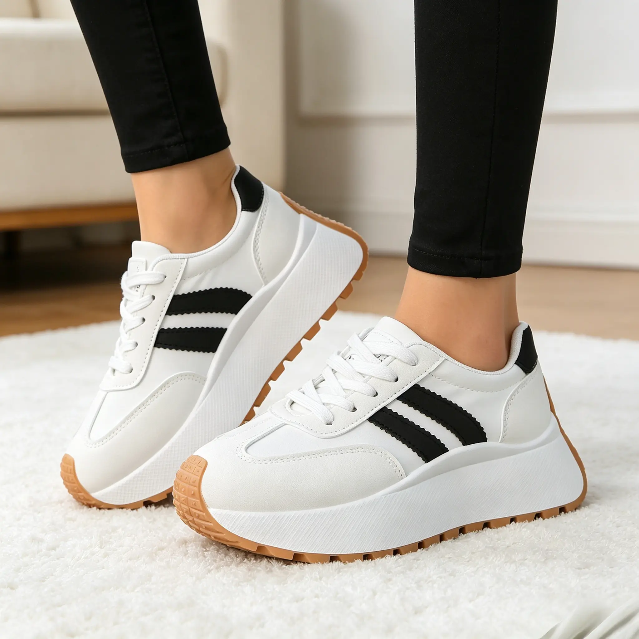 Women’s Panda Black & White Retro Runner Sneakers – Chunky Platform Sole Kicks, Y2K Aesthetic Suede Patchwork Everyday Walking Shoes