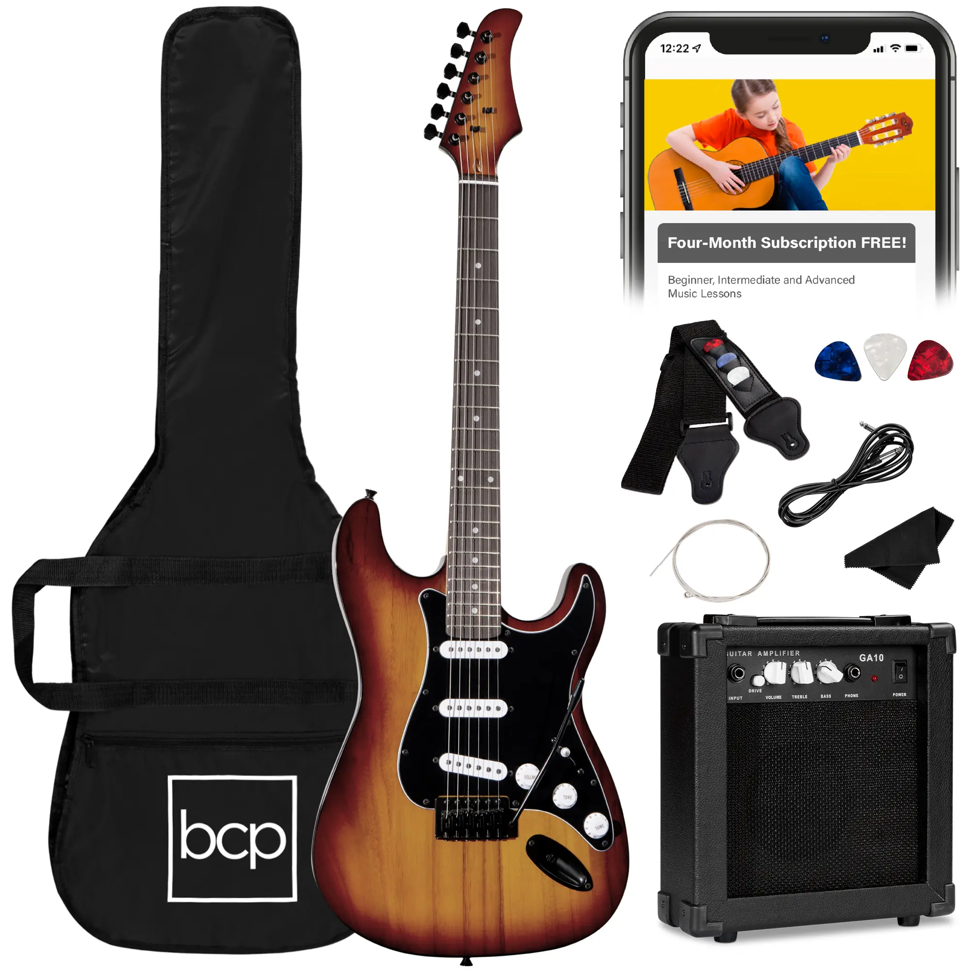 Best Choice Products 39in Full Size Beginner Electric Guitar Kit with Case, Strap, Amp, Whammy Bar Best Choice Products 39in Full Size Beginner Electric Guitar Kit with Case, Strap, Amp, Whammy Bar