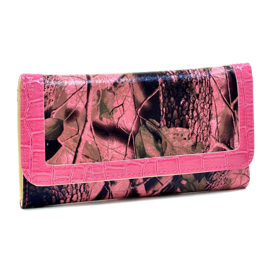 7.5 x 4.5 in. Women Camouflage Trifold Wallet, Pink, Floral