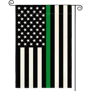 Thin Green Line American Flag Garden Flag, 12x18 Inch Patriotic Yard Decor Honoring Military & Conservation Personnel