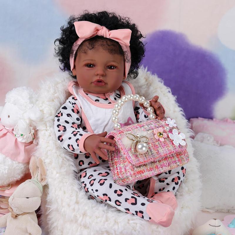 BABESIDE 20" Reborn Doll 8 Piece Set with Cloth Body & Vinyl Dark Skin Includes Gift Box Feeding Accessories Perfect for Christmas New Year Birthday Gift