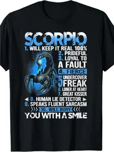 Men'S Plus Size Vintage Scorpio Zodiac Graphic T-Shirt - Black Astrology Traits Print with Scorpion Design & Traits, Soft Breathable Relaxed Fit Crewneck Short Sleeve for Casual, Gym, Travel - Ideal Scorpio Gift, Scorpio, Graphic Tee Men, Men Graphic Tee,