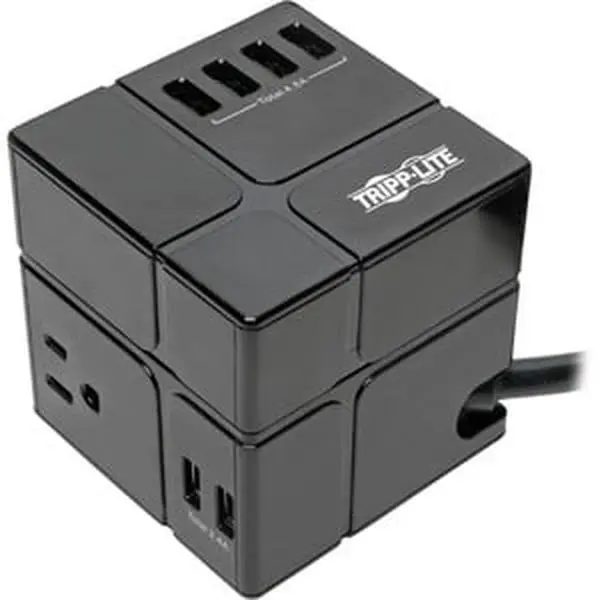 Tripp Lite Protect It! Surge Suppressor - Dorm, Home, Office & Conference Room Ready, 1.45 lbs, 120 V AC, 3 NEMA 5-15R Outlets, 6 USB Ports, 6 Ft Power Cord (TLP366CUBEUSBB)