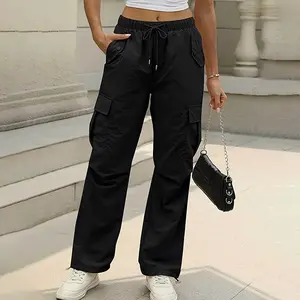 1Pc Stretchy Cargo Pants-Stretchy Women's High-Waisted Cargo Pants, Multi-Pocket Design, Quick-Dry Fabric, Elastic Waistband, Casual Loose Fit, All-Season Comfort, Casual Wear|Casual Style