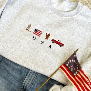 USA Embroidered Icons Crewneck Sweater/Hoodie/T-shirt, America Sweatshirt, 4th of July crewneck | Country, Western, Cowboy Sweatshirt
