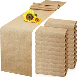 24 Pcs Burlap Table 12 x 108 Inches Farmhouse Table with Finished Edges Hessian Burlap Rustic Wedding Aisle for Wedding Birthday Christmas Baby Shower Coffee Table