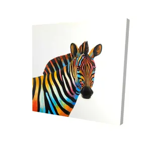360 Stand 36x36 in. Colorful High-Def Zebra Print Artwork, Artistic Profile View Stripes Wall Print, Living Room Home Decor, Unique Animal Gift, Decoration, Unframed Art Print