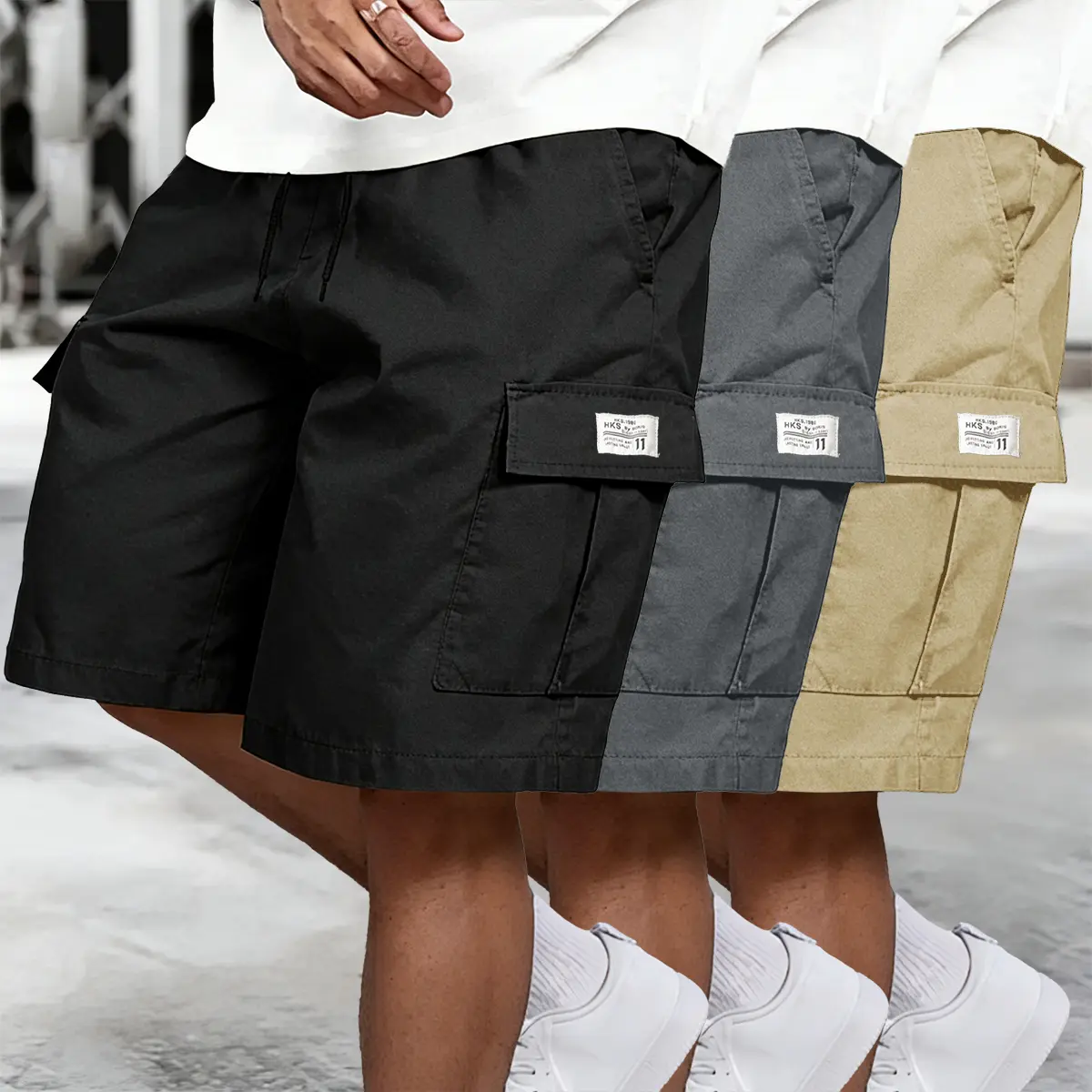 3-Pack Men'S Cargo Shorts Bundle - Brown Black & Green - Slanted Pockets - Versatile Casual Wear - 3-Piece Bottoms for Everyday Use Menswear Overalls shorts men Spring Statements outdoorfun Beige Tropical