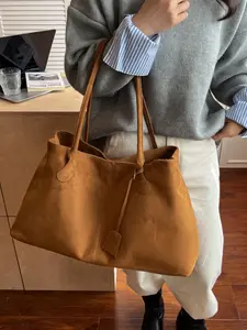 Large Capacity Suede Tote Bag, Commuter Shoulder Bag, Fall Winter New Minimalist Vintage Texture Shoulder Bag