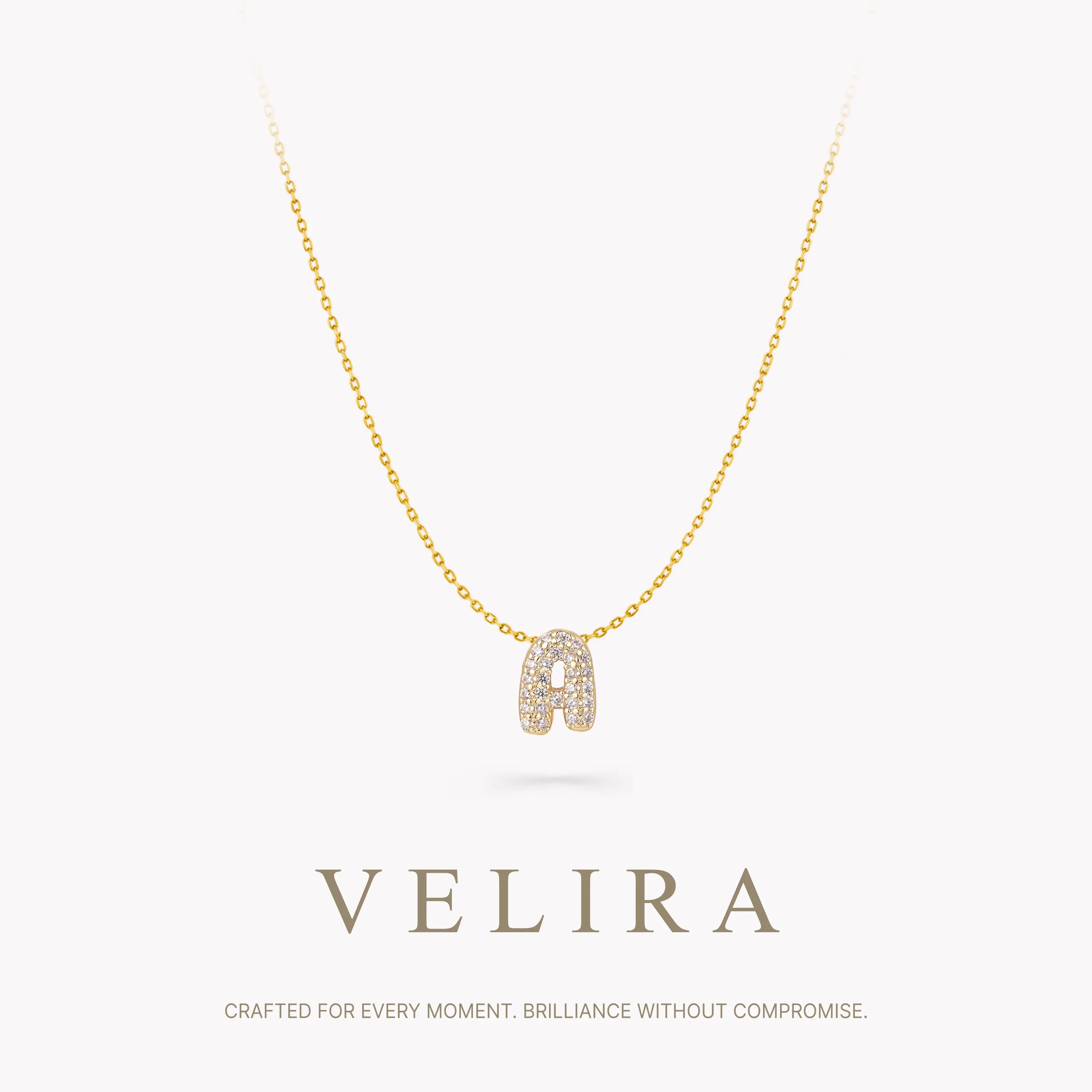 VELIRA Bubble Letter Initial Necklace for Women – 14K Gold Plated Cubic Zirconia Alphabet Pendant with Chain – Dainty Personalized A–Z Necklace, Trendy Jewelry Gift for Her