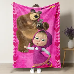 Cartoon M-Masha And Bear Blanket Kawaii Soft Flannel Plush Kids Childhood Throw For Bedroom Nursery Decor Gift Best Christmas Bedding for Children