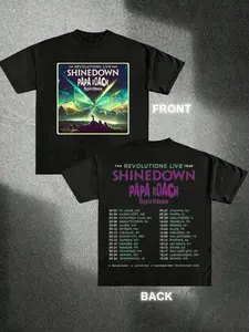 Men 1Pcs 100_ Cotton 220g Double Sided Digital Printed T - Shirt The Revolutions Live Tour Shinedown Papa Roach Spiritbox Design