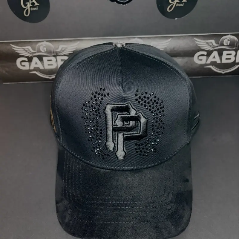 Rosones Tito Double P JC Hats - Black Baseball Cap with Embroidered Logo and Rhinestones