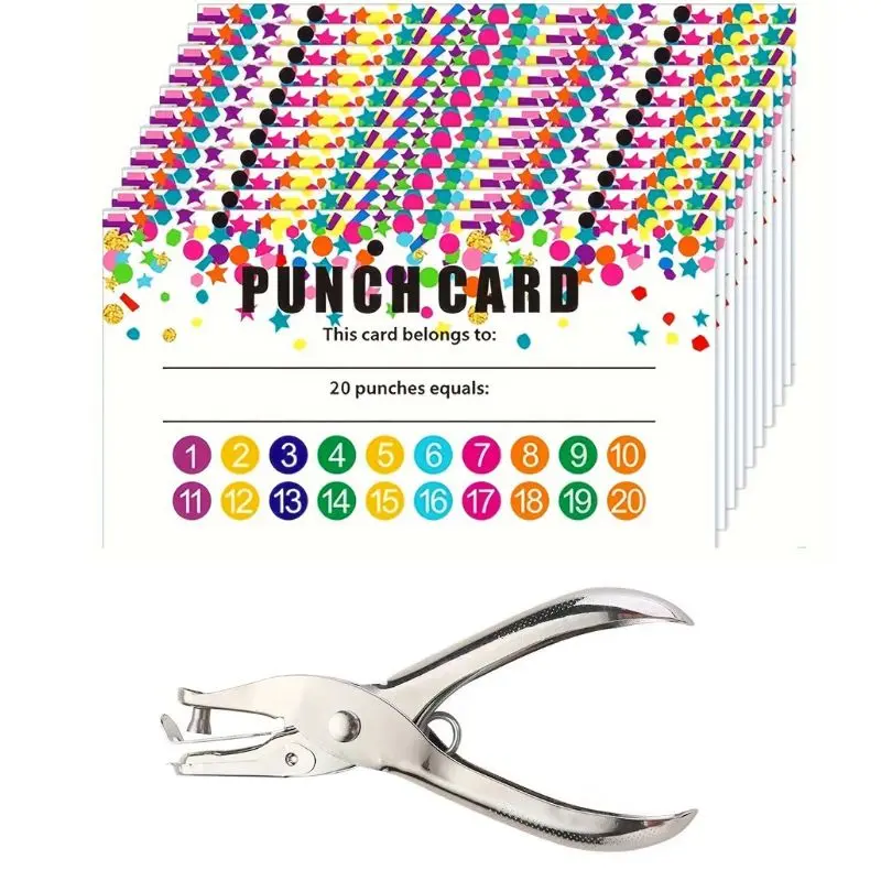 50 Reward Cards + 1 Hole Puncher Set, Teaching Supplies, Classroom Prize Supplies, Classroom Management & Student Incentive, Effective Behavior Rewards System, Back-To-School Gift