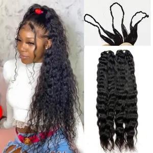Wet and Wavy Crochet Human Hair Extensions Pre-separated Feather Crochet Water Wave Natural Color Knotless Installation Seamless Finish Invisible String Design