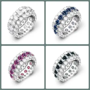 【#431 Premium Band】9CT Total Premium Ferris Wheel vvs Synthetic Moissanite Rings in 925 Sterling Silver