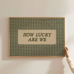 How Lucky Are We Horizontal Print Green Gingham