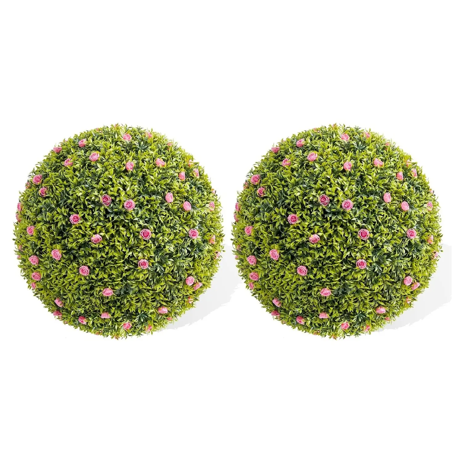 Elegant 4-Pack 12-In PE Artificial Topiary Balls with Pink Decorative Flowers, 8-Halves Maintenance-Free Faux Plants for Indoor/Outdoor Decoration, Balcony, Housewarming Hanging Accents