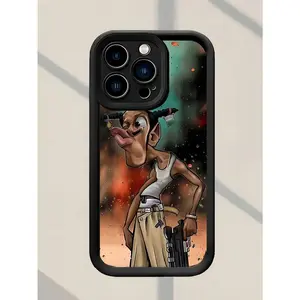 1pc Black Pistol Pout Man Graphic Full Coverage TPU Shockproof Phone Case Compatible With IPhone 16, 15, 14, 13, 12, 11 Pro Max, Series