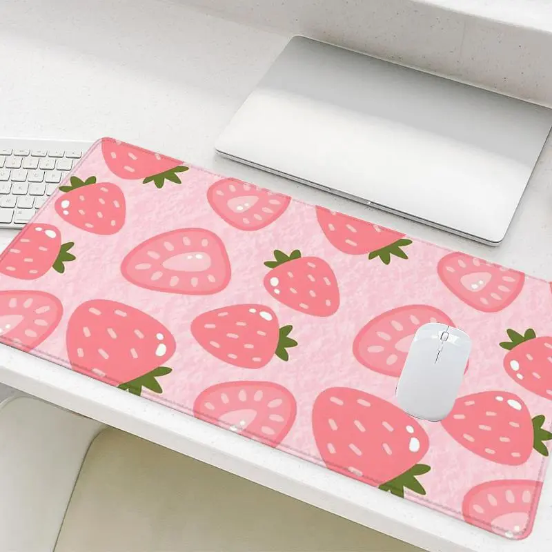 Strawberry Pattern Mouse Pad, Rectangle Gaming Mouse Pad, Office Desk Keyboard Mouse Pad, Non-Slip Rubber Base Stitched Edge Desk Pad, Desk Accessories, Desk Supplies