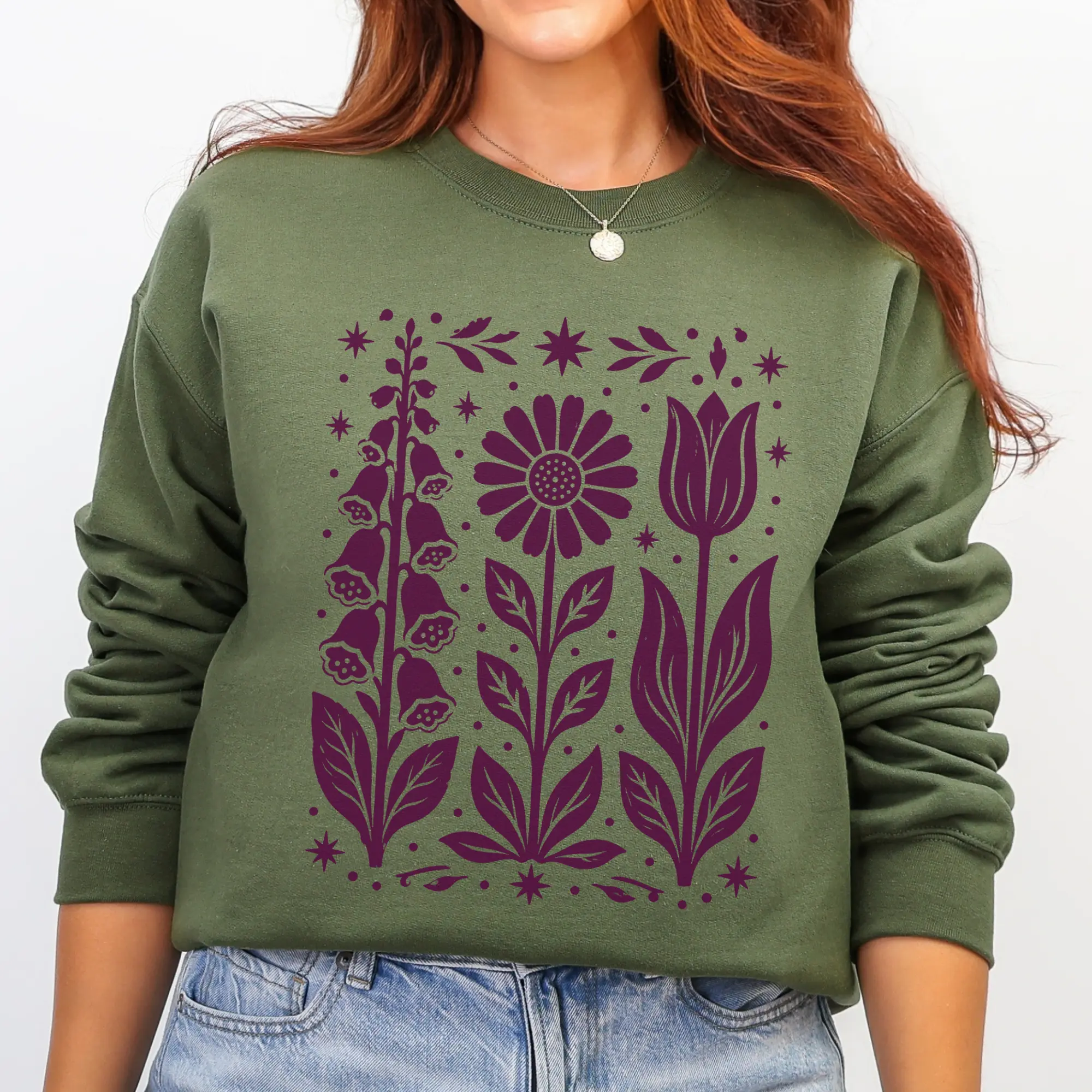 Foxglove Daisy Tulip Sweatshirt | Flower Garden Crewneck