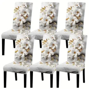 4/6pcs Classic Marble Pattern Gold Milk Fiber Fabric Floral Chair Cover, Removable and Washable Chair Cover Set, Soft Fit Elastic Seat Protection Cover, Suitable for Restaurant, Banquet Hall, Restaurant, Bedroom, Office, Living Room, Dormitory, Home Decor