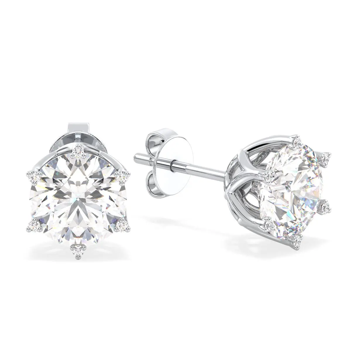 3.7 Carat Radiant Cut Moissanite Stud Earrings: D Color VVS1, Sterling Silver