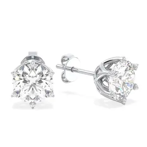 3.7 Carat Radiant Cut Moissanite Stud Earrings: D Color VVS1, Sterling Silver