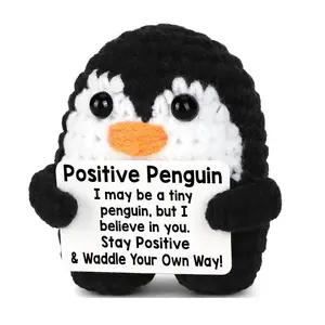 Mini Funny Positive Highland Penguin Gifts, Emotional Cheer Up Support Gift for Women Men, Handmade Crochet Decoration for Christmas Birthdays, Handmade Crochet Figure