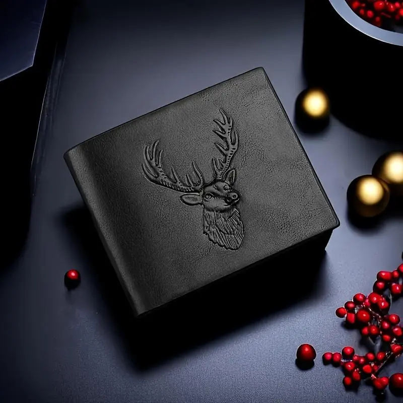 Men's PU Leather Animal Print Wallet with Deer Head Design, Multi-Card Slots, Elegant Look, Christmas Gift Choice, Wallet Bag Luggage & Bags Accessory