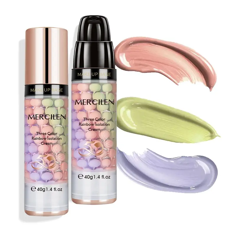 Mercilen Three-Color Rainbow Isolation Cream 40g X 2 Bottles, Even Skin Tone Perfecting Primer, Cosmetics Primer, Makeup Base, Base Glow, Beauty Essential, Summer Makeup