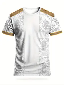 Men's Polynesian Tikka Mask Sport T-Shirt, Tribal Style Round Neck Short Sleeve Top, Loose-Fitting All-Seasons Clothing