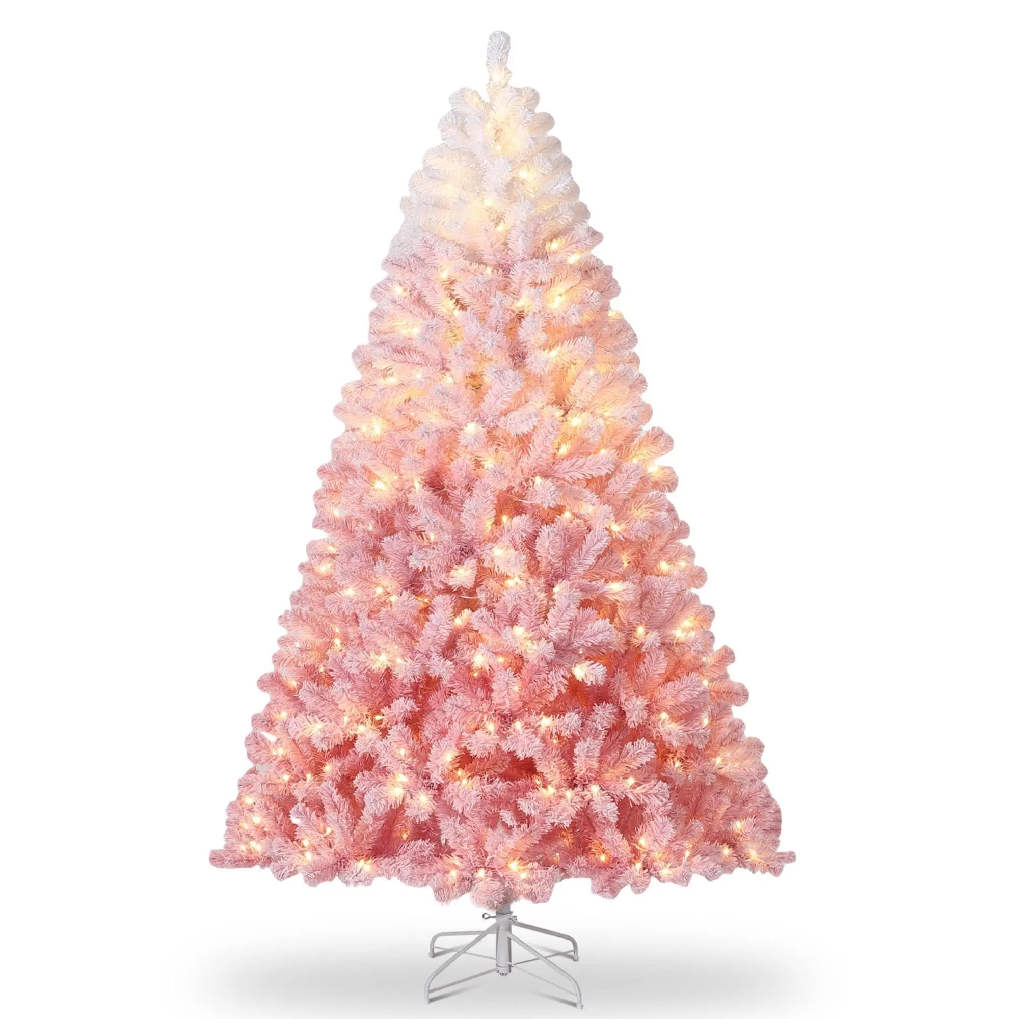 7.5ft Pre-Lit Frosted Artificial Christmas Tree with Metal Stand Realistic Frosted Branches Quick Assemble Fluff Sturdy Metal Base for Stable Holiday Décor