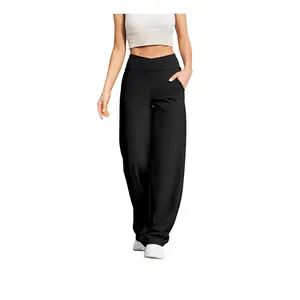 Wide Leg Pants for Women Loose Yoga Pants with Pockets Petite/Regular/Tall Stretch Casual Lounge Pants