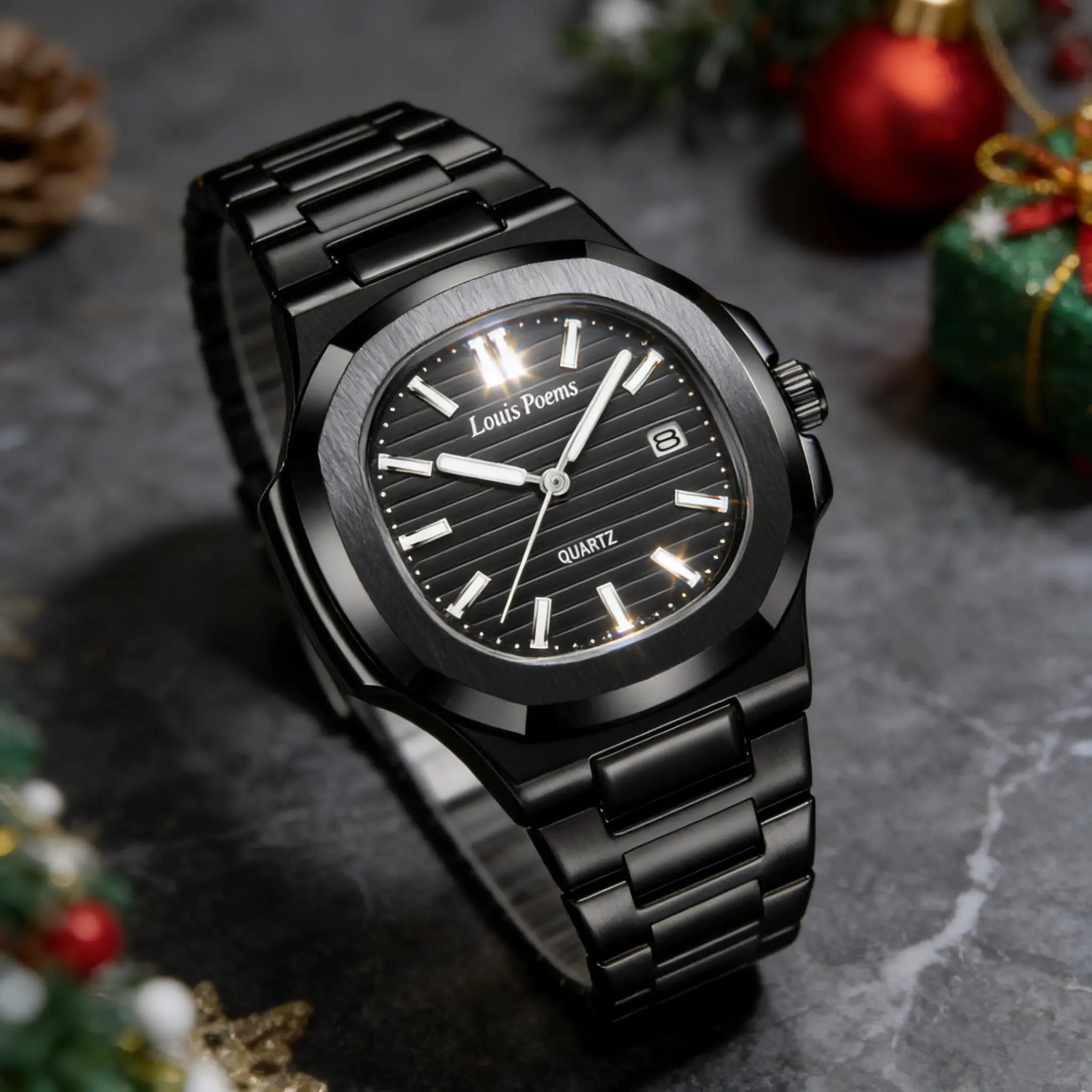 Louis Poems Nautilus Men's High-End Business Fashion Watch - Durable Pure Black Analog Quartz, Elegant Fashionable Wristwatch, High Quality Modern Waterproof Business Fashion Watch, Business Fashion Watches