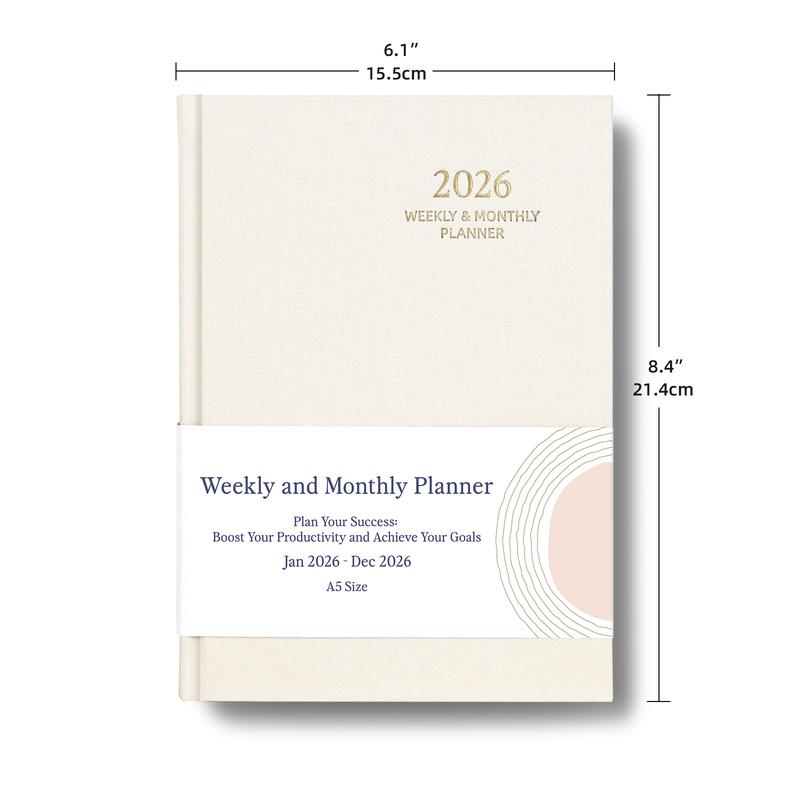 2026 Planner - Weekly and Monthly Productivity Planner, Jan 2026 - Dec 2026, Linen Hardcover Planning Agenda book with Tabs, Aesthetic, Academic, Perfect for Office Home School Supplies
