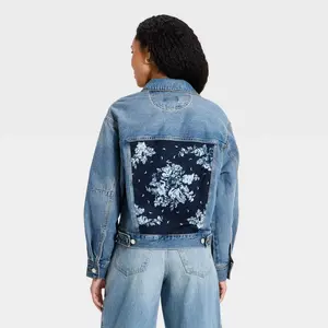 Women's Bandana Print Denim Jacket - Universal Thread Medium Wash XS