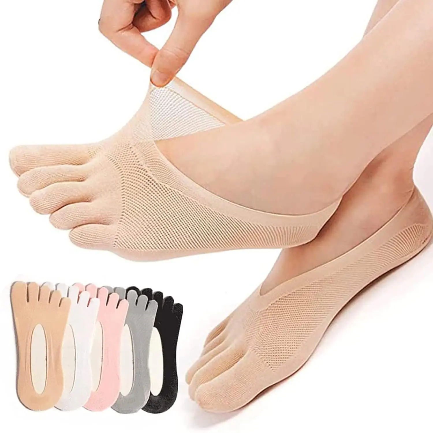 Women's 5 Pairs Toe Separator Socks, Low Cut Orthopedic Compression for Bunion Relief, Breathable Polyester Fabric with Lace Trim, Christmas, Wedding, Thanksgiving, Foot Relief, Compression Stockings