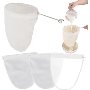 5 Pcs Premium Ultra Fine Mesh Strainer Bags with Stainless Steel Handle Reusable Nut Milk Bags Cheese Cloths for Straining Juice NutMilk Coffee Thai Tea Yogurt and Soup (Small)