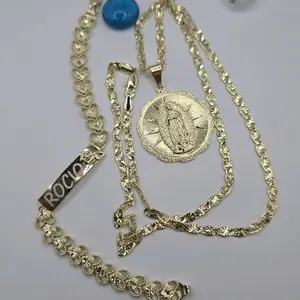 VIRGIN MARY set beautiful chain with ID bracelet put your name on GOLD-PLATED leave a note with your name No name bracelet goes plain