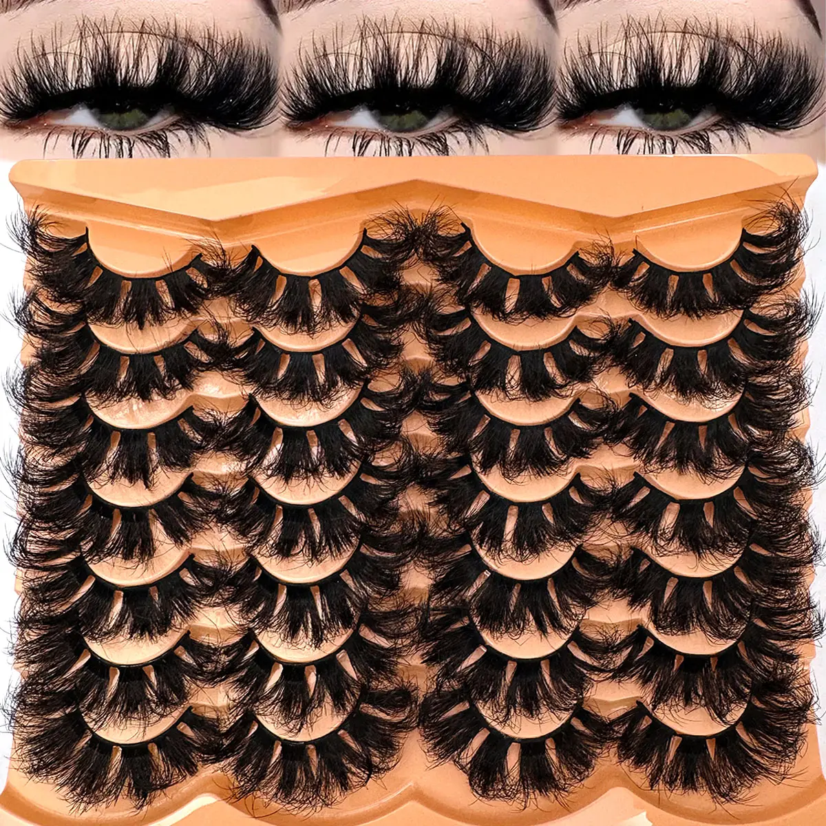 UMIRYAO 14 Pairs Thick, Elegant D-Curl Fluffy Faux Mink Eyelashes, 3D Natural Looking Soft Wispy Russian Curl Dramatic Messy Mink Lashes, Full Strip Lashes Extension For Beauty Makeup, Reusable For Daily And Party, Great Gift
