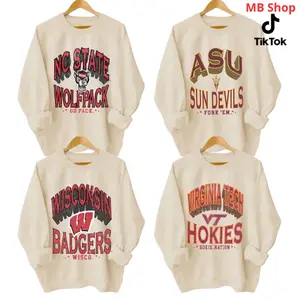 Vintage College Varsity Sand Sweatshirt | Retro Campus Graphic Crewneck | Classic USA Streetwear - MB