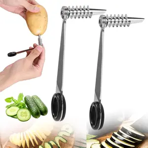 2pcs Spiral Cutter Knives, Stainless Steel Vegetable Slicer Cutter Portable Practical Veggies Manual Slicer Kitchen Accessories for Potatoes Cucumbers Carrots Fruits