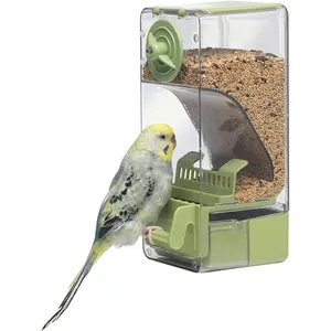 Automatic Bird Feeder, Bird Cage Feeder with Perch for Parakeet Canary Cockatiel Finch (Green)