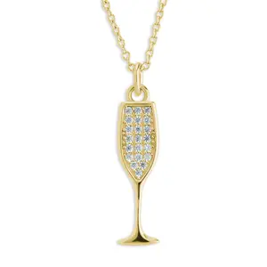 Pave CZ Champagne Flute Pendant Necklace
