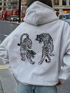Women's Tiger Print Hoodie, Casual Long Sleeve Graphic Hooded Pullover for Fall & Winter, Women's Clothes for Daily Wear, Hot Trending Hoodies