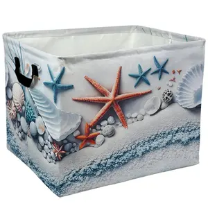Beach Seashell Starfish Ocean Sandy Beach Print Storage Baskets Storage Boxes Home Decor Storage Clothes Organization And Storage Home Decor Storage Holiday Gifts，Organizer For Toys， Books， Laundry Baskets